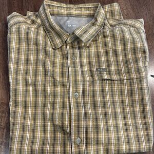 Columbia Yellow Plaid Button Down‎ Vented Fishing Shirt Mesh Sz L